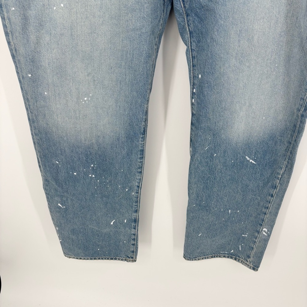 J CREW Mid Rise Slouchy Straight Jeans with Paint Splatter Ice Blue Wash Size 33 - Picture 6 of 12
